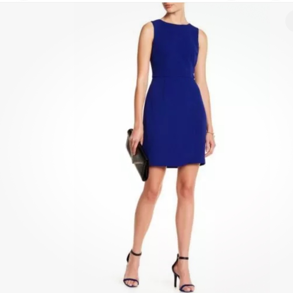 Vince Camuto Sleeveless Faux-Wrap Sheath Dress Blue 8 Office Cocktail Party